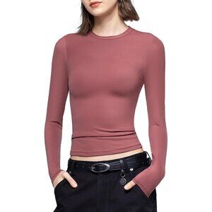 Women's Marsala Long Sleeve T Shirts Crew Neck Slim Fit Sexy Collection